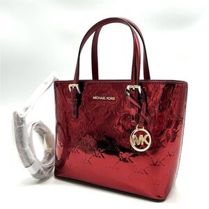 Michael Kors Jet Set Travel Extra-Small Logo Top-Zip Tote Bag Cherry